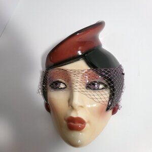 VINTAGE FLAPPER GIRL CLAY ART MASK 9 1/2" x 6 1/2''